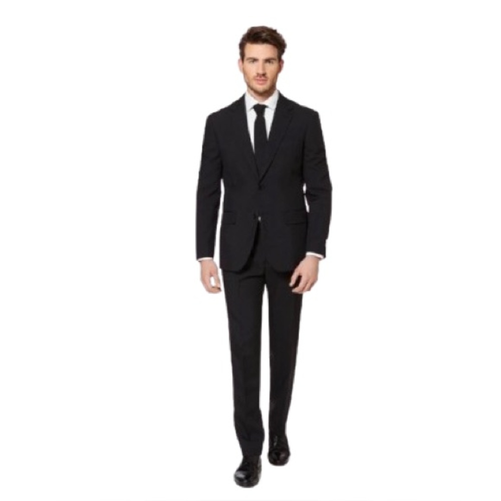 MEN'S BLACK KNIGHT 3 PIECE OPPOSUITS  JACKET PANTS TIE SZ 38 NEW IN BOX